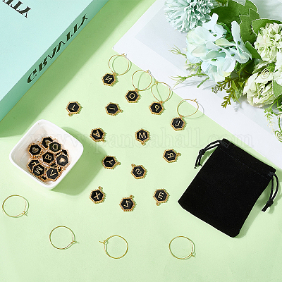 Шестиугольник с буквой сплава черная эмаль подвески винные бокалы подвески DIY-SC0030-20-1