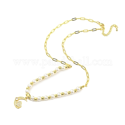 Колье с подвеской в виде луны с кубическими циркониями и стразами NJEW-B094-02G-1