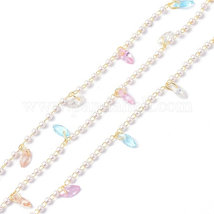 Catene di perline fatte a mano in ottone e zirconi e imitazione abs di perle CHC-D029-31G-1