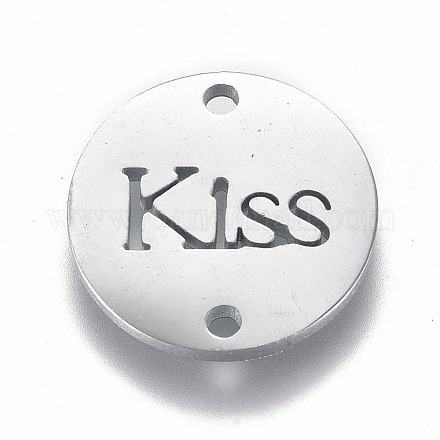 304ステンレス鋼リンクコネクター  単語のキスでフラットラウンド  バレンタインデーのために  ステンレス鋼色  12x1mm  穴：1.2mm STAS-L224-019P-1