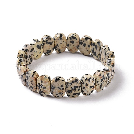 Bracelet extensible perlé ovale en jaspe dalmatien naturel G-E010-01K-1