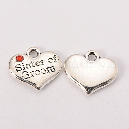 Charms strass a cuore stile tibetano colore argento antico X-TIBEP-N005-08A-1