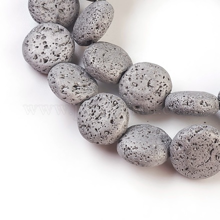 Brins de perles de pierre de lave naturelle galvanisées G-E497-B-01-1