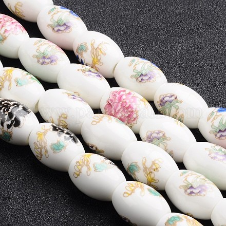 Fleur à la main imprimé porcelaine perles européennes PORC-I005-M-1