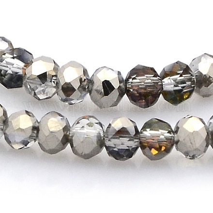 Half Plated Faceted Rondelle Glass Beads Strands GLAA-A024B-HP04-1