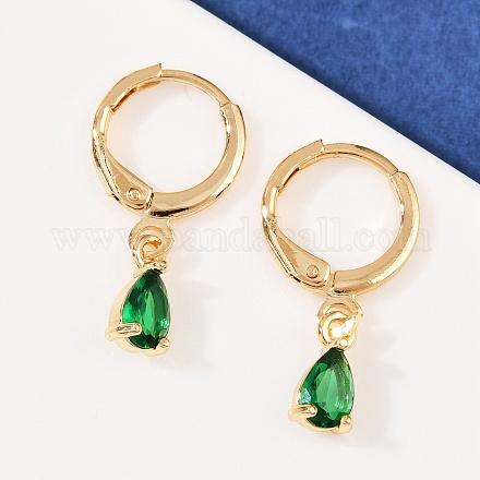 Серьги-кольца в форме слезы с микропаве из кубического циркония из латуни EJEW-K309-18G-02-1