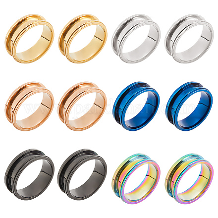Superfindings 12 pz 6 colori 201 impostazioni dell'anello scanalato in acciaio inossidabile STAS-FH0002-05-1