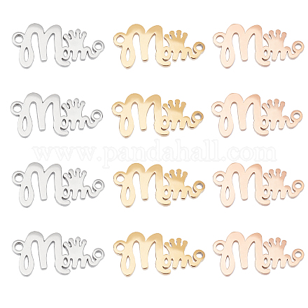 UNICRAFTALE 12pcs 3 Colors Word Mom and Crown Charm Stainless Steel Mother's Day Pendants Hypoallergenic Link Charm for Jewelry Making 1.2mm Hole STAS-DC0004-49-1