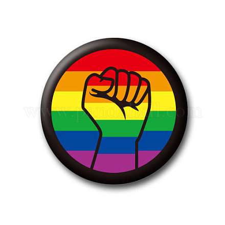 Rainbow Color Pride Flat Round Tinplate Lapel Pin GUQI-PW0001-034B-1