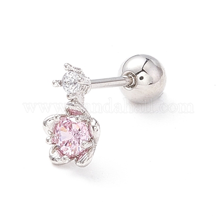 Pink Cubic Zirconia Sakura Stud Earrings for Women EJEW-A065-05P-1