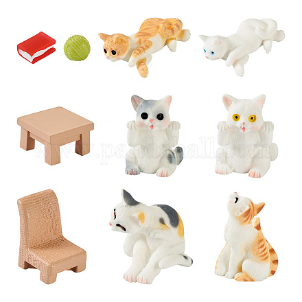 10 Uds. 10 estilos de gato de resina/silla/mesa/libro/adornos de bolas de hilo DJEW-TA0001-05-1