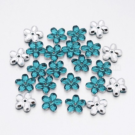 Back Plated Faceted Flower Taiwan Acrylic Rhinestone Beads ACRT-M05-8-03-1