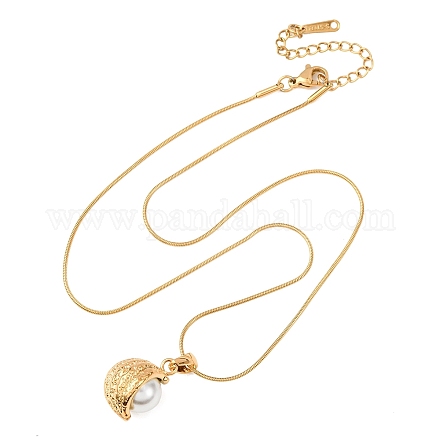 Женские ожерелья-змейки с подвеской в виде луны из нержавеющей стали 304 и искусственного акрилового жемчуга NJEW-F354-08G-1