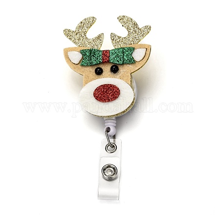 Bobina natalizia con renne/cervo/cervo glitter polvere feltro e plastica abs porta badge AJEW-I053-06-1