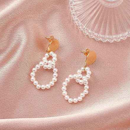 Серьги-гвоздики с латунной раковиной и жемчугом EJEW-TA00686-1