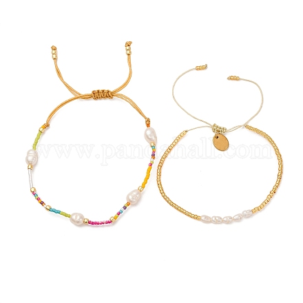Набор разноцветных браслетов из плетеных бусин Миюки и искусственного жемчуга WC1119-1