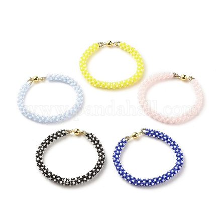 Bracelet en perles de verre au crochet BJEW-JB08083-1