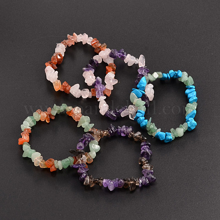Chips Natural & Synthetic Mixed Stone Beaded Stretch Bracelets BJEW-JB01824-1