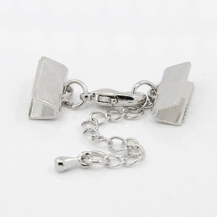 Brass Ribbon Ends with Lobster Claw Clasps and Chains KK-K004C-P-1
