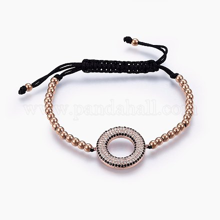 Bracelets tressés réglables en 304 acier inoxydable avec perles BJEW-F340-03RG-1