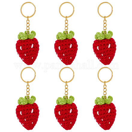 6шт брелки ручной работы крючком из шерсти с клубникой KEYC-NB00003-1
