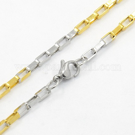 Collares de cadena de caja de acero inoxidable de dos tonos y estilo informal para hombres STAS-O037-56M-1