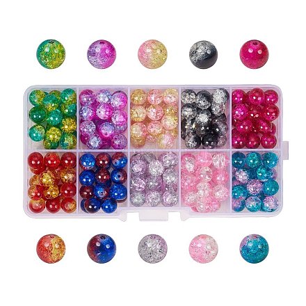 10-farbige runde transparente Crackle-Glasperlen CCG-YW0001-B-1