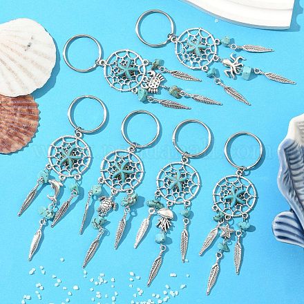 Брелок из сплава магнезита синтетический бирюзовый HJEW-JKC01248-1