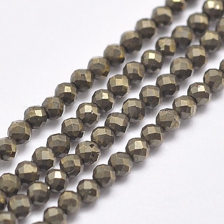 Chapelets de perles de pyrite naturelle  G-D862-57-2mm-A-1