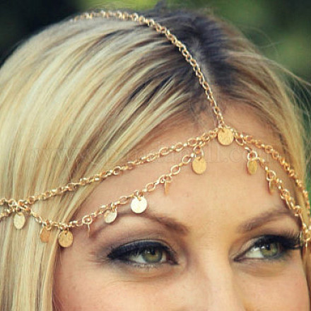 ボヘミアン女性メタルヘッドチェーン額ダンス鉢巻きの毛の結婚式のアクセサリー類  真鍮のビーズで  ゴールドカラー  550mm OHAR-N0001-001-1