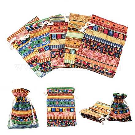 Tela estilo bolsas bolsas de embalaje de cordón étnicos X-ABAG-R006-10x14-01-1