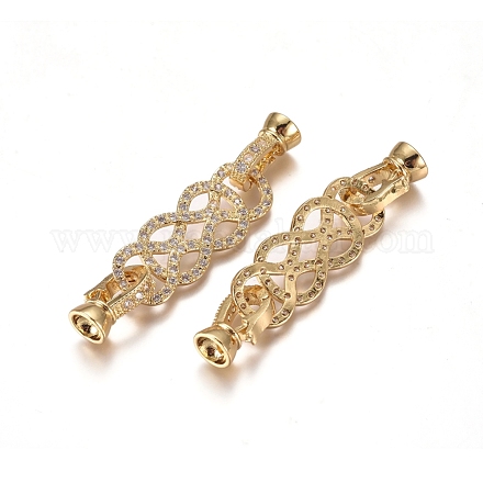 Brass Micro Pave Clear Cubic Zirconia Fold Over Clasps ZIRC-I038-29G-1