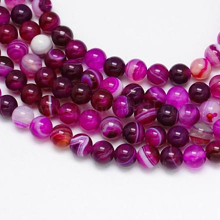 Round Dyed Natural Striped Agate/Banded Agate Beads Strands G-G582-6mm-09-1