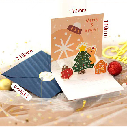 Рождественская тема 1шт бумажный конверт и 1шт всплывающие поздравительные открытки 3шт SCRA-PW0007-69E-1