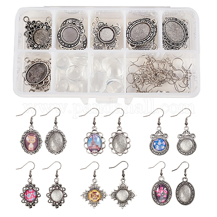 SUNNYCLUE 1 Box DIY 12 Pairs 6 Style Glass Dome Cabochon Earrings Making Starter Kits Photo Jewellry Supplies Crafts Earring Wire Hooks DIY-SC0004-53-1