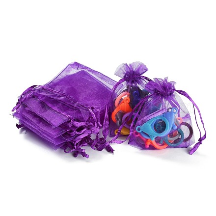 オーガンジーバッグ巾着袋  リボン付き  青紫色  9x7cm X-OP-R016-7x9cm-20-1