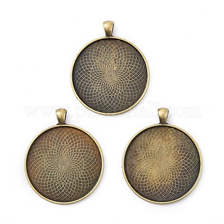Alliage plat rond style tibétain supports cabochons grand pendentif X-TIBEP-Q049-09AB-NR-1