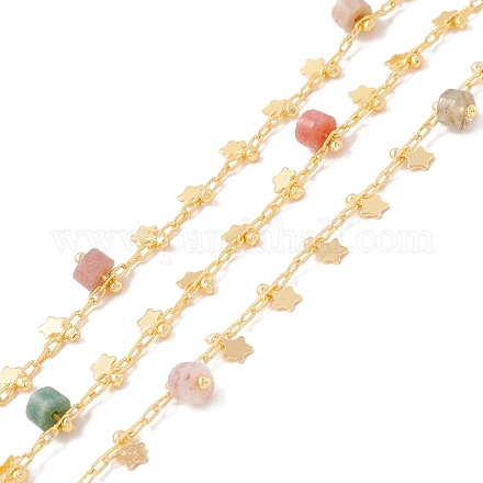Natural Indian Agate Column Beaded Chains CHC-K012-02G-04-1