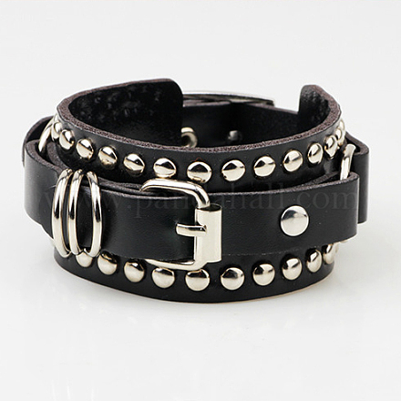 Punk Rock PU Leather Cord Alloy Studded Bracelets BJEW-P0001-10A-1