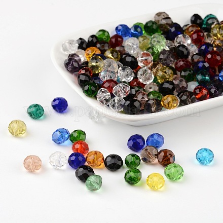 Perles en rondelles facettées en verre transparent GLAA-R152-8mm-M1-1