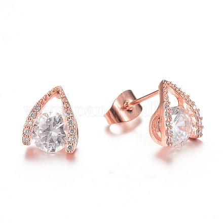 Brass Micro Pave Cubic Zirconia Stud Earrings EJEW-T001-29RG-1