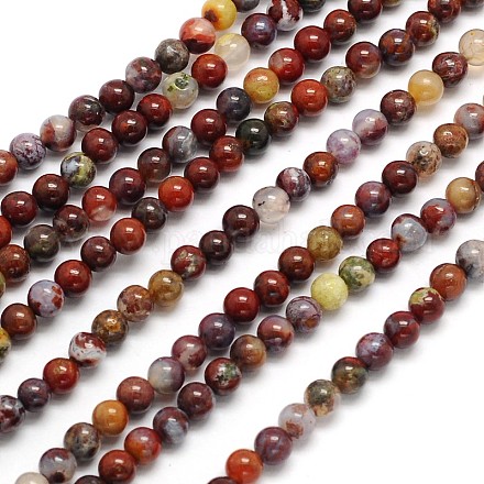 Natural Red Lightning Agate Round Beads Strands G-N0166-42-4mm-1