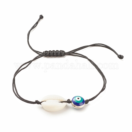Bracelet de perles tressées en acrylique et émail mauvais œil BJEW-JB08130-02-1