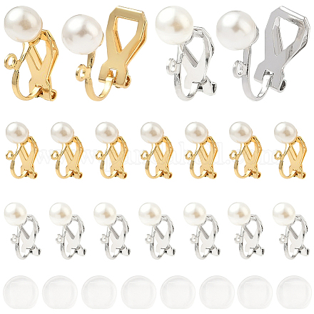 24 шт. 2 стиля фурнитуры для сережек-клипс из нержавеющей стали 304 с пластиковыми бусинами с имитацией жемчуга STAS-SC0010-46C-1