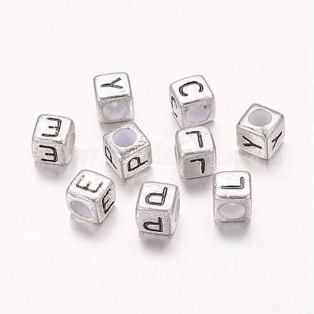 6 мм серебряные смешанные буквы куб акриловые бусины X-PB43C9308-1