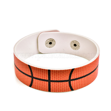 Pulsera de cordón ancho de cuero con patrón de baloncesto con botón a presión para hombres y mujeres GUQI-PW0001-097D-1