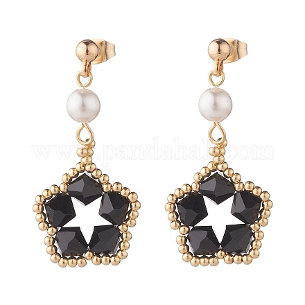 Orecchini pendenti con pentagono e perle di conchiglia EJEW-TA00056-02-1