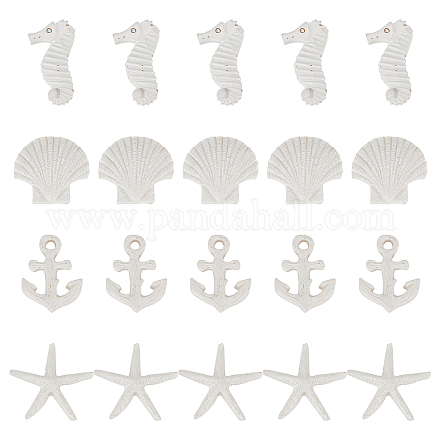 GORGECRAFT 4 Style 40 Pieces Scallop Shells Starfish Anchor Sea Horse Decorations Small Tiny Sea Shells White Clam Bulk Natural Seashell Ocean Theme for Wedding Home Decor and Craft Project AJEW-GF0005-28-1