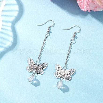 Латунные серьги с подвесками-бабочками EJEW-JE06664-1