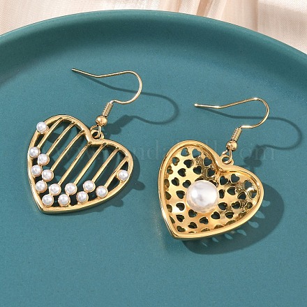 Серьги-подвески в форме сердца из нержавеющей стали 304 с акриловым искусственным жемчугом EJEW-B156-09G-1